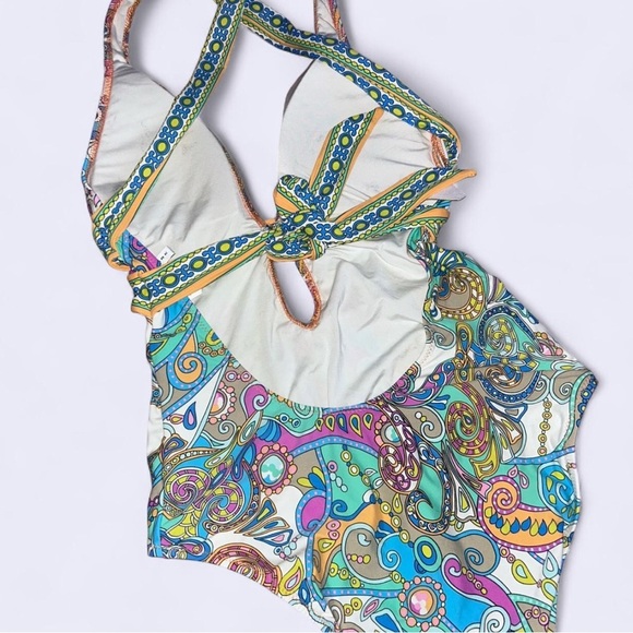 Trina Turk Artistic Blue and Green One Piece Swimsuit - Picture 4 of 5